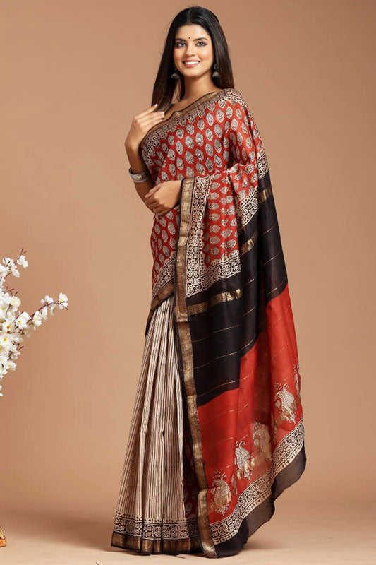Maheshwari Silk Bagru Print Saree ( BTSJ 192 )