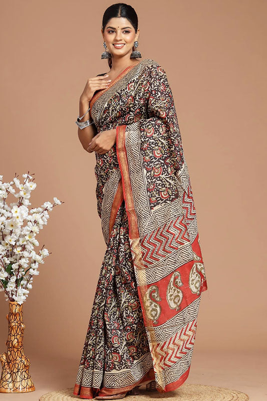 Maheshwari Silk Bagru Print Saree ( MS060407)